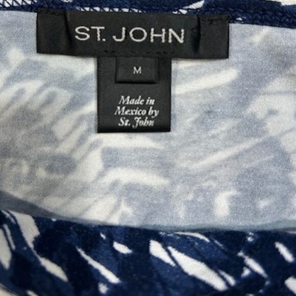 ST. JOHN Navy Blue Abstract Leaf Floral Boat Neck 3/4 Sleeve Rayon Blend MEDIUM - Picture 3 of 15